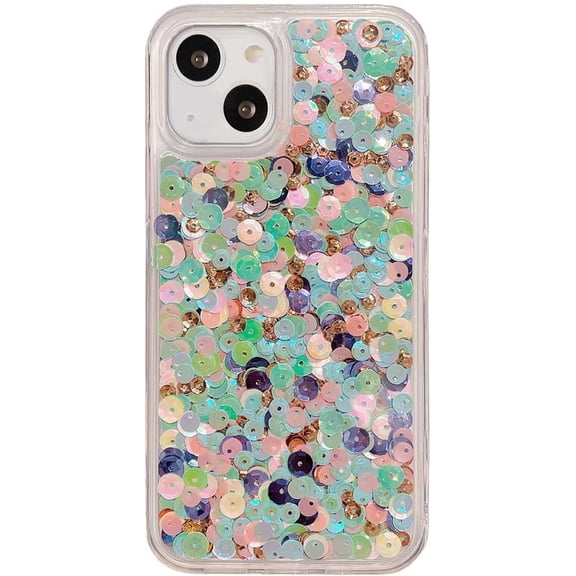 Sequins Bling Clear Phone Case Compatible with iPhone 13 6.1 inch (NOT Pro) Girls Women Mermaid Glitter Shining Confetti Sparkle Shockproof Soft Back Cover for iPhone 13,Green