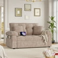 thumbnail image 6 of Homfa Modern Sleeper Sofa with Pull-Out Bed, Space-Saving Loveseat with USB Charging Port & 4 Side Storage Pockets & Cushions for Living Room Apartments, Chenille Fabric, Khaki, 6 of 9