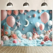Blue Sky Moon Backdrop Props Boy Baby Shower Party Decorations Banner Gold Stars Twinkle Twinkle Little Stars Photography Background
