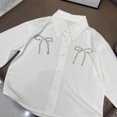 thumbnail image 5 of Girls Long Sleeve Shirts Lapel Button Down Solid Color Tops Casual Comfy Loose Preppy Style Tunic Blouse (9 Years, White), 5 of 9