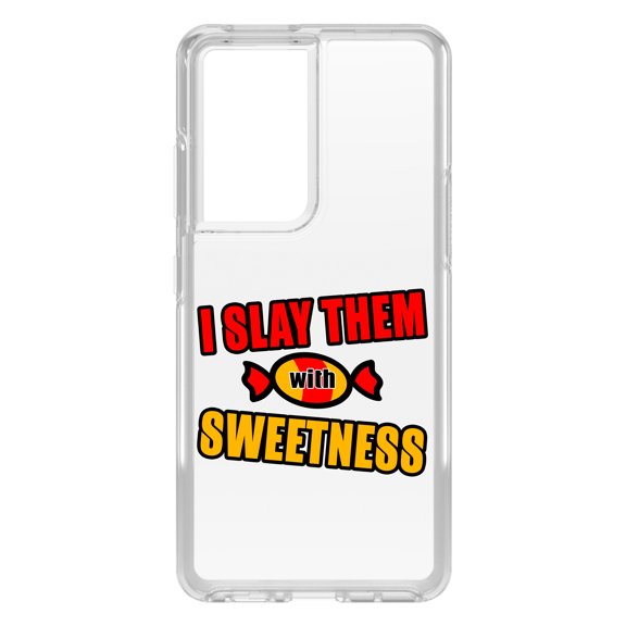 DistinctInk Clear Shockproof Hybrid Case for Galaxy S21 ULTRA 5G (6.8" Screen) - TPU Bumper Acrylic Back Tempered Glass Screen Protector - I Slay Them With Sweetness