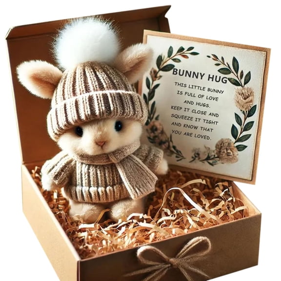 Bunny Hugs in Box, Mini Bunny Plush Easter Gift, Emotional Support Stuffed Animal Hand-Crocheted Rabbit with Uplifting Quotes, Bunnies Basket Stuffers Doll