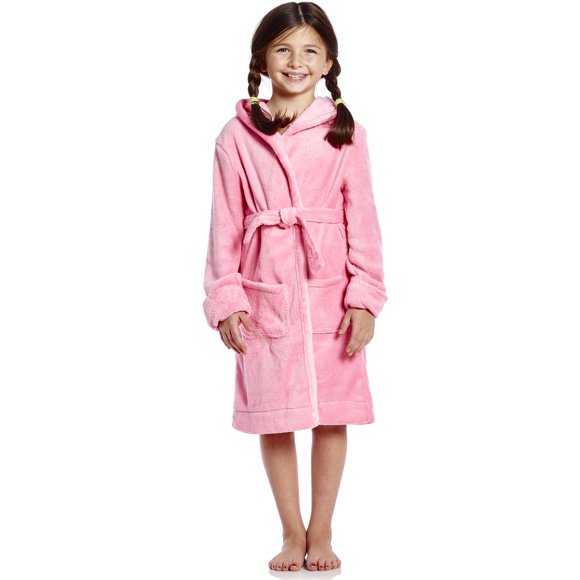 Bata de felpa con capucha para niños Leveret, color sólido clásico