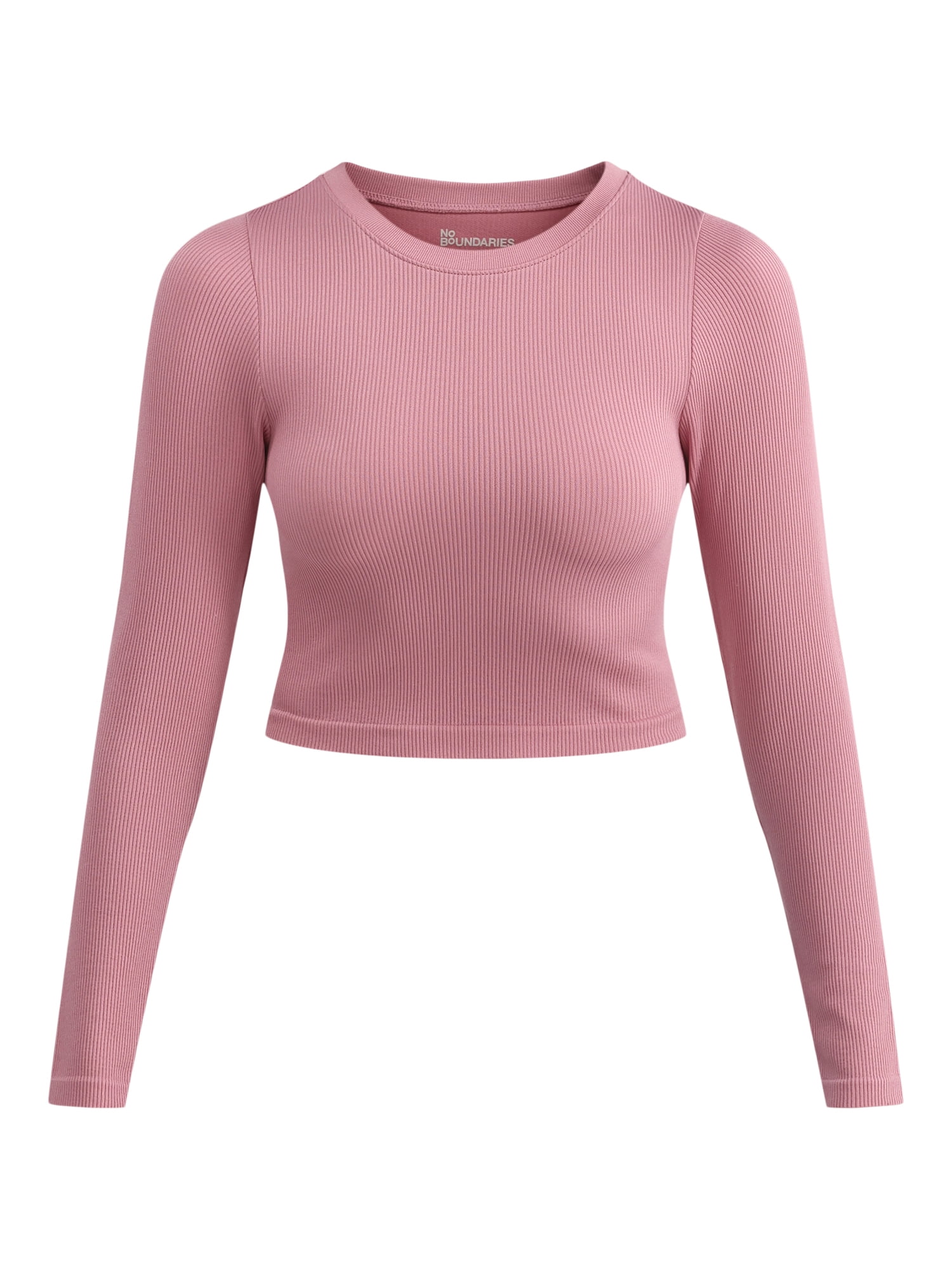 No Boundaries Seamless Ribbed Tee with Long Sleeves, Women's XXS-XXL