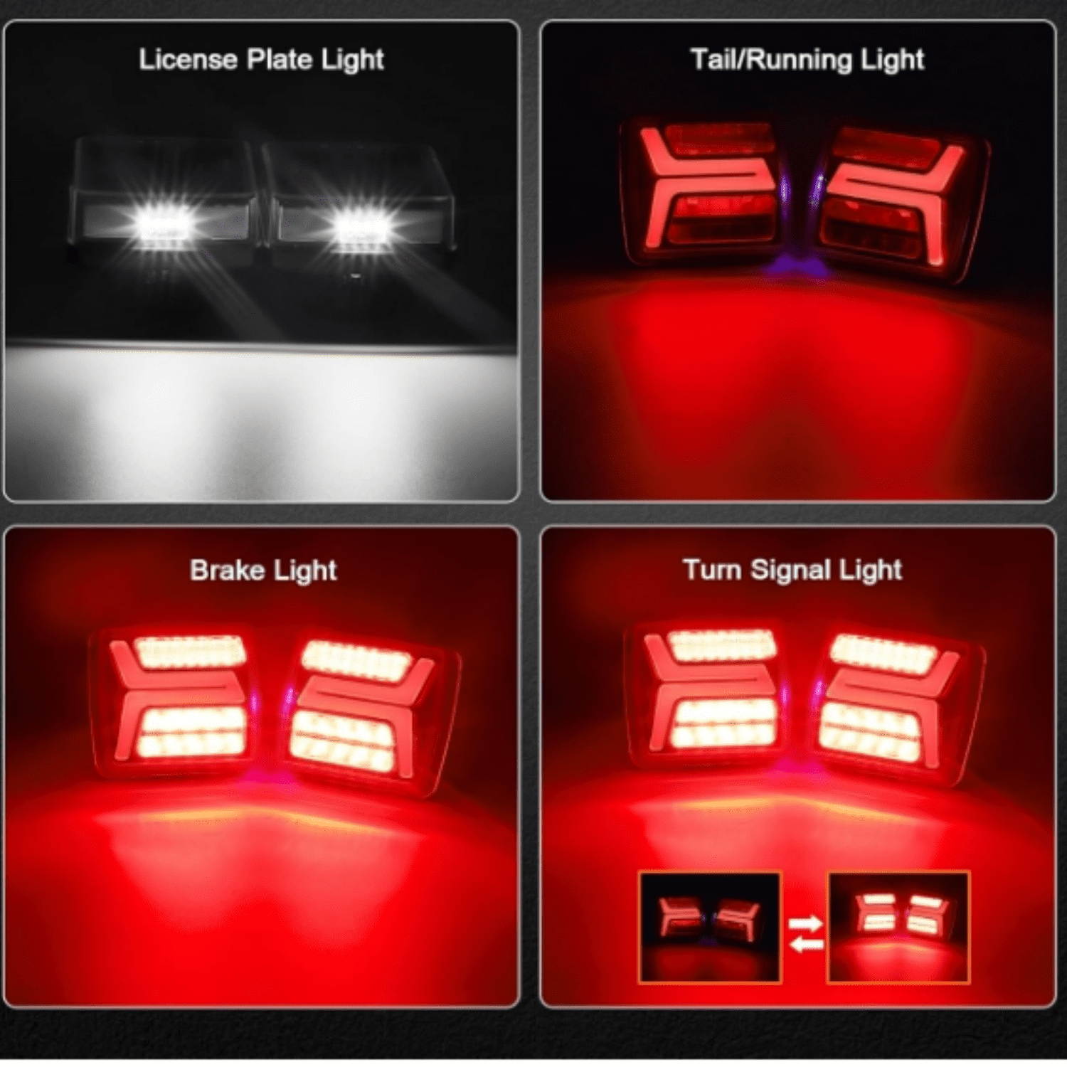 LED Wireless Trailer Lights Kit Magnetic Towing Tail Lights 58LED Universal Stop Turn Running Light with License Plate Light Dual USB Cable Charges for Trailers IP67 10-30V