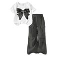 thumbnail image 2 of SGFCWSX Girls 2 Piece Outfit Sequin Bow Print Short Sleeve Top and Elastic Waist Cargo Wide Leg Pants Casual Summer Set Dark Gray Size 12, 2 of 7