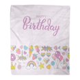 thumbnail image 1 of HATIART Couverture en Flanelle Joyeux Anniversaire Lettrage Typographique Composition Licorne Arc-en-Ciel Bonbons Rose Clair 50x60 Pouces Légère Douillette Pelucheuse Moelleuse Chaude Douce, 1 of 4