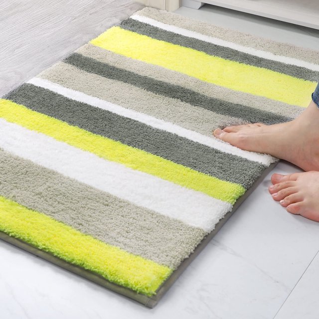 Bathroom Rug Mat, Yellow and Grey, 24"X16", Super Soft Fluffy and Absorbent Shaggy Plush Microfiber Bath Rugs, Thicken, Non-Slip, Machine Wash and Quick Dry, Carpet Mats for Shower