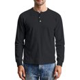thumbnail image 2 of Men's Casual Knit Button Up Long Sleeve Henley Shirt, Top for Fall Winter, Layering Piece and Versatile Wardrobe Essential,Black,L, 2 of 9