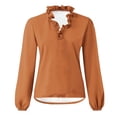 thumbnail image 4 of AherBiu Long Sleeve Shirts for Women Plus Size Ruffle V Neck Lantern Sleeve Pullover Tunic Tops Blouse, 4 of 5