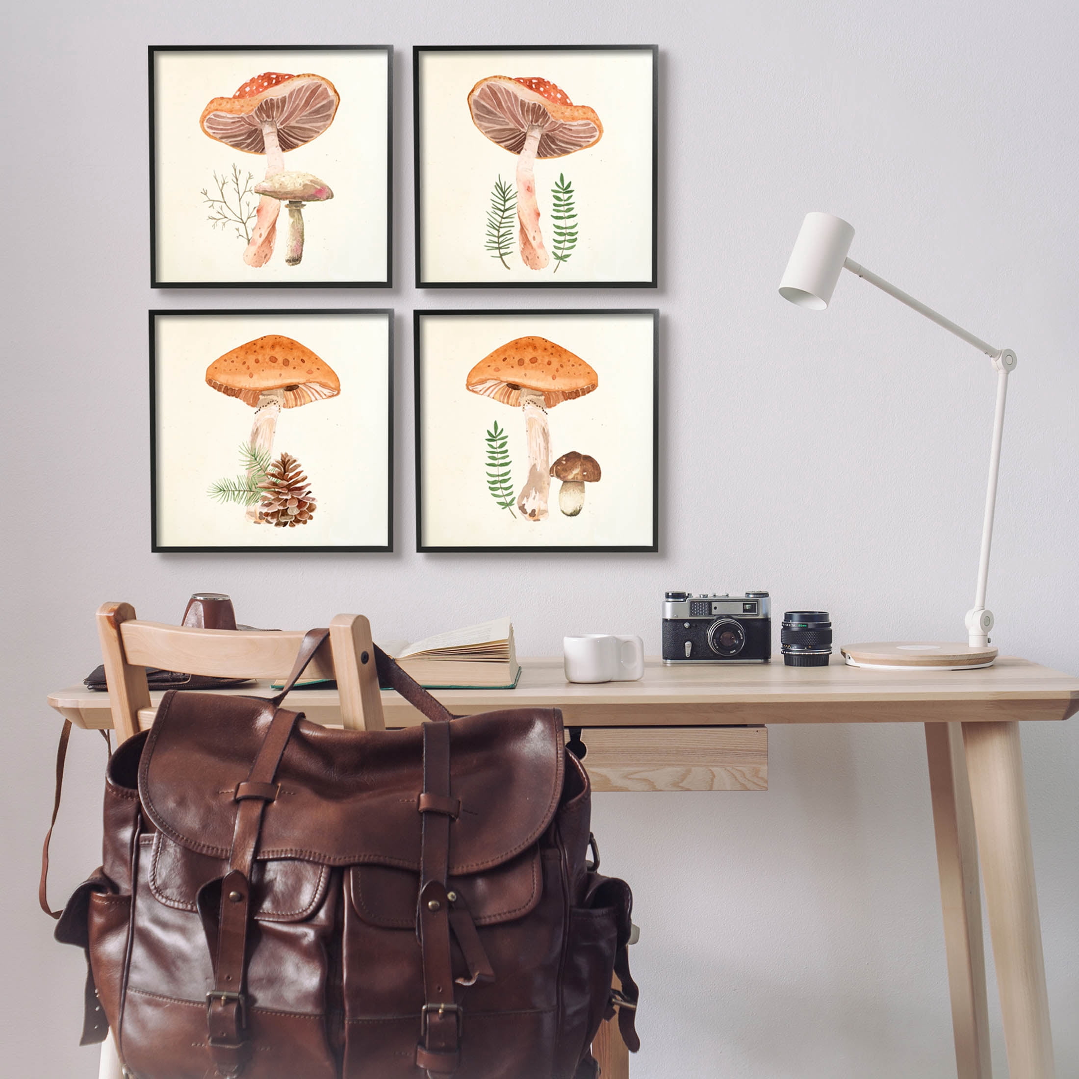 Woodland Mushroom Botanical Sprouts Botanical & Floral Graphic Art Black Framed Art Print Wall Art, Set of 4
