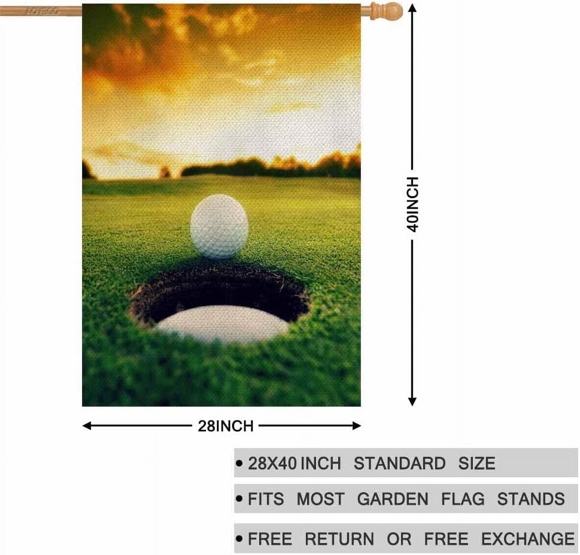Golf House Flag Vertical Double Sided Burlap Detail on the Lawn At Dusk Golf Club Farmhouse Yard Outdoor Seasonal Flags Decoration 28 x 40 Inches