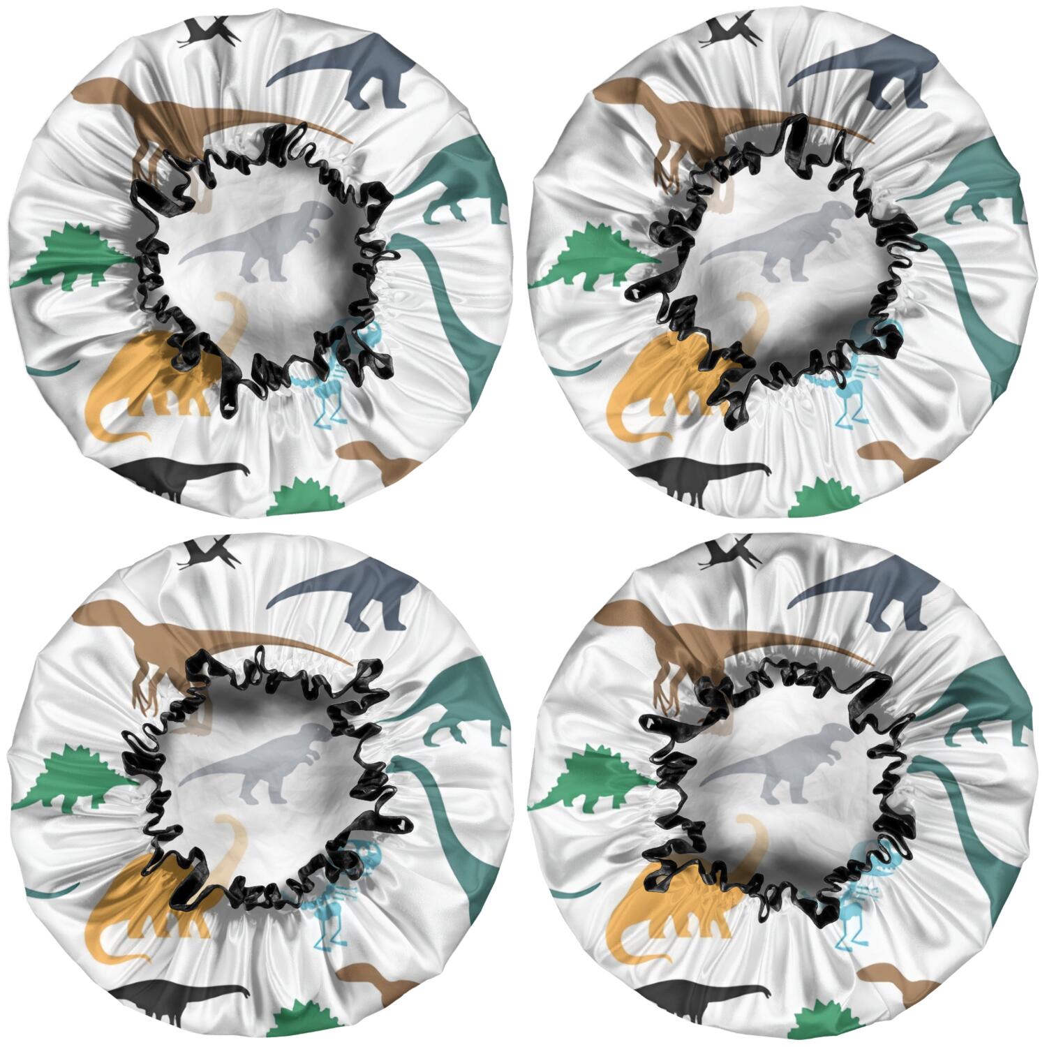 Shower Caps,Colorful Dinosaurs Silhouettes Pattern Waterproof Shower Cap for Women 4 Pieces,Double Reusable Hair Cover for Shower PEVA Elastic Stretch Hem