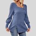thumbnail image 5 of Women's Knit Tops Ribbed Scoop Neck Sweater, Long Sleeve Pullover Shirts, Brushed Knit Split Hem Button Detail Blouses Top, Loose Fit Casual Fall Winter Layering Shirt, 5 of 9