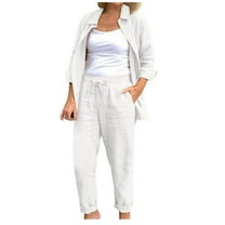 LYXSSBYX 2 Piece Outfit for Women Fall Women's Solid Color Round Neck Short Sleeve Tops and Pants Sets with Pockets