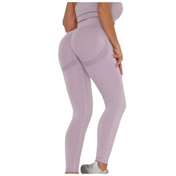 Pantalones de yoga elásticos de cintura alta para mujer - Leggings opacos con cintura en forma de V y efecto fruncido en los glúteos