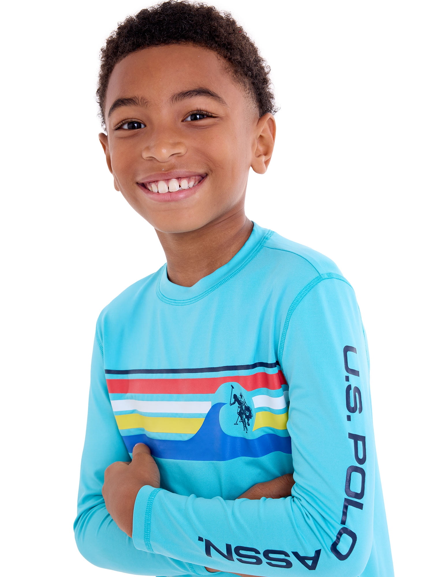 U.S. Polo Assn. Boys Long Sleeve Chest Stripe Rashguard, Sizes 4-18