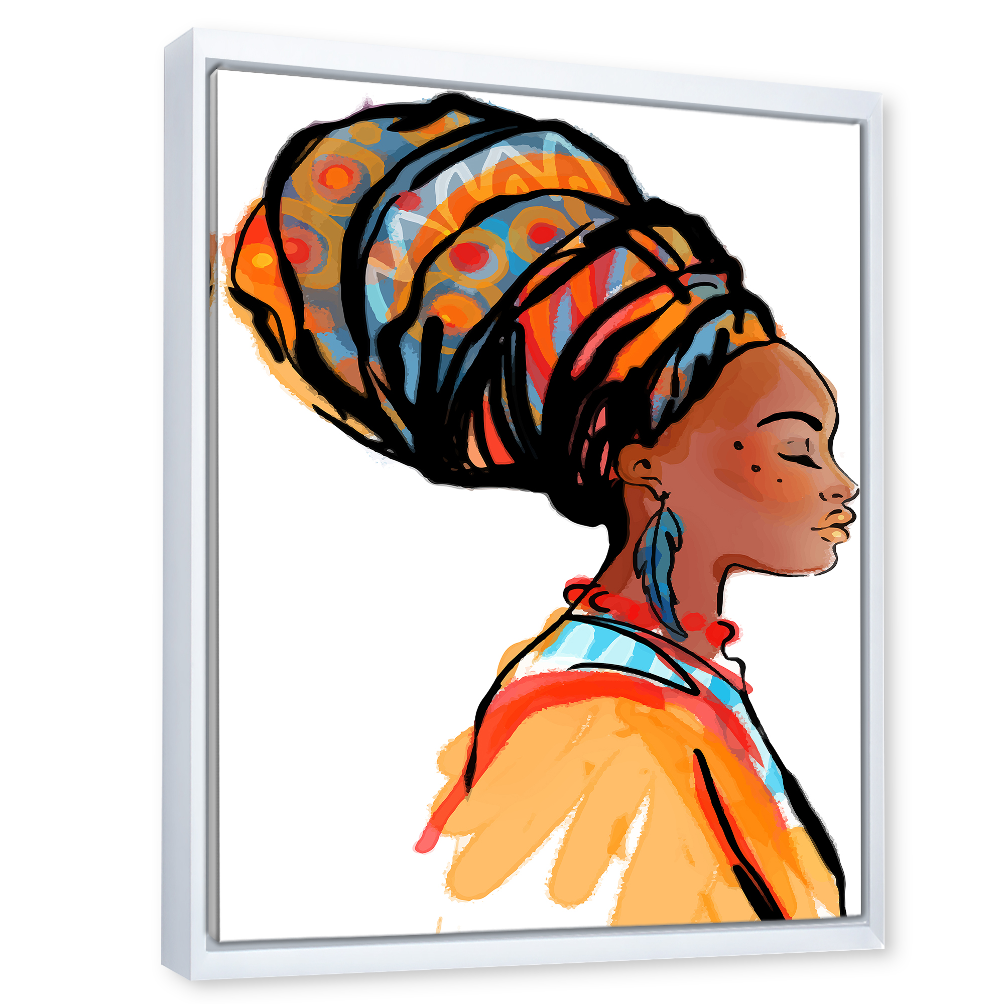 Designart 'Afro American Woman with Turban I' Modern Framed Canvas Wall Art Print