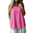 thumbnail image 2 of Womens Linen Cotton Flowy Tank Tops Oversized Sleeveless Gauze Shirts Button Down Summer Loose Lightweight Casual Cami(Hot Pink,2XL), 2 of 5