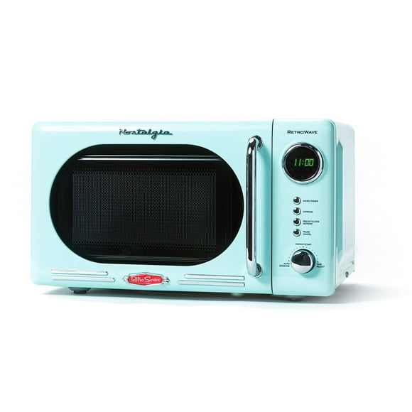 Nostalgia - Horno de microondas compacto retro - 0.7 Cu. 700 vatios con visualización digital LED - Bloqueo para niños - Interior fácil de limpiar - Aqua