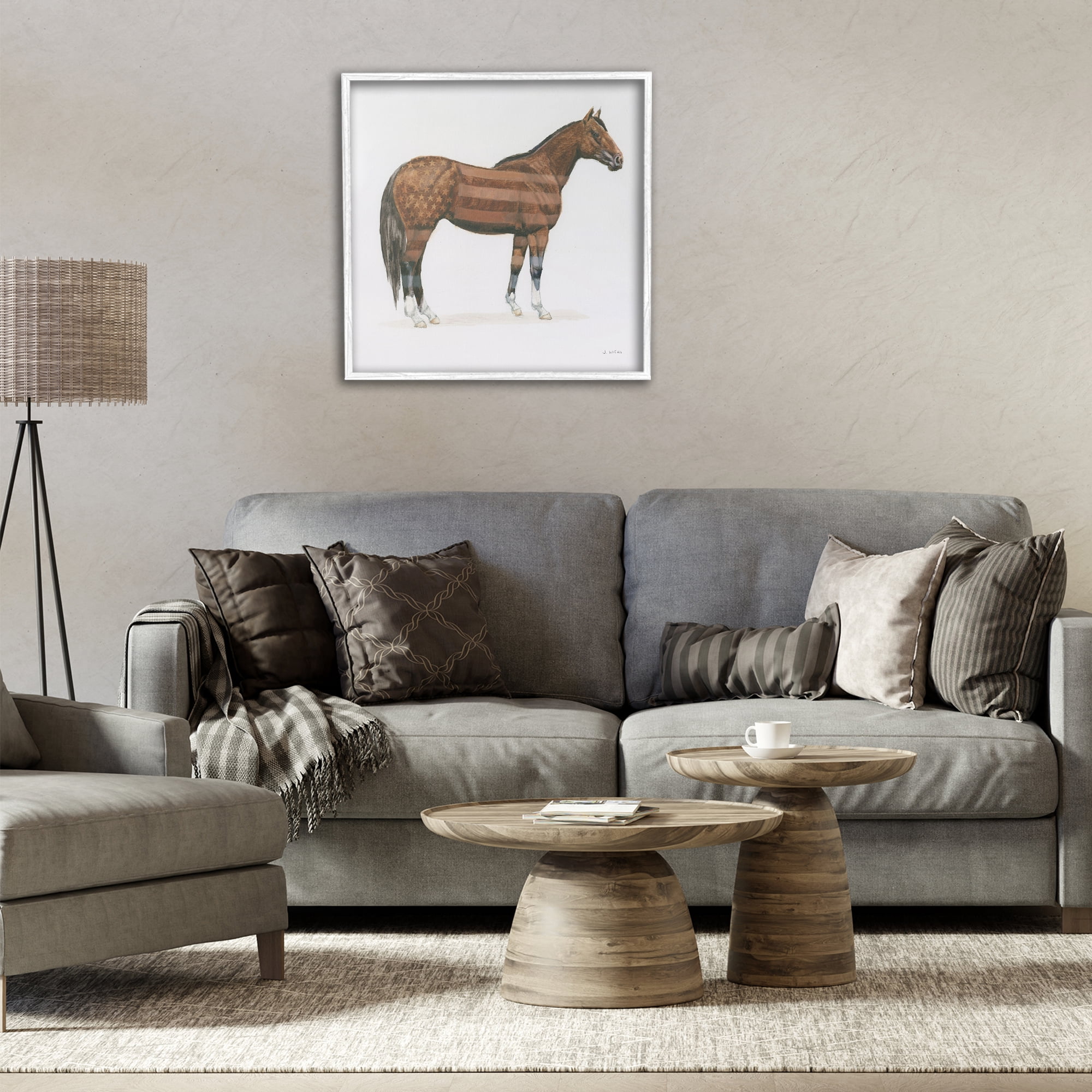 Stupell Industries American Flag Horse Animals & Insects Painting White Framed Art Print Wall Art, 24 x 24