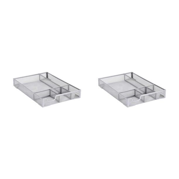 Injueey Bandeja de metal resistente y duradera con múltiples compartimentos para almacenamiento y almacenamiento estable A5 plateado A5 plateado 2Conjunto