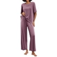 thumbnail image 3 of CQXIDFH Pajamas for Women Set Plus Size Sleepwear Set with Built-in Support Short Sleeve Top with Long Pants Loose Fit Lounge Sets Sleepwear, 3 of 9