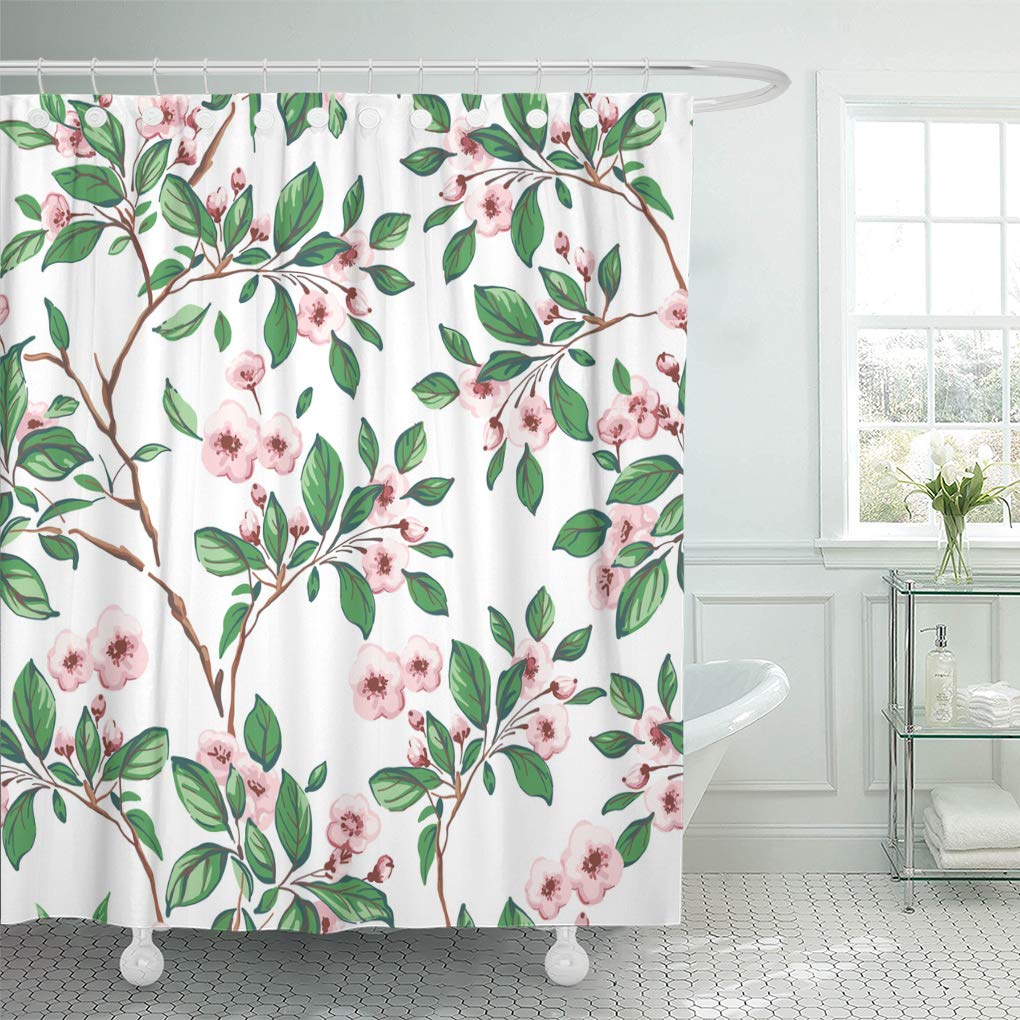 CYNLON Peach of Pink Flowers and Green Leaves on White Bathroom Decor