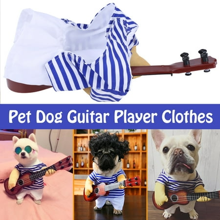 WALFRONT Funny Pet Dog Cat Costume Guitar Player Puppy Dress Halloween Christmas Party with wig