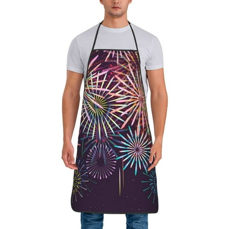 

Jgfou Fireworks2 Print Anti-fouling Apron for Men Women Waterproof Oil-Proof Kitchen Apron with Adjustable Straps Pocket and No-Pill No-Fade Fabric