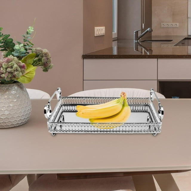 Bandeja para servir con espejo, bandeja para servir aperitivos, pantalla rectangular para decoración del hogar, bandeja de maquillaje para Chocolate, S perfecl Bandeja de servicio de espejo
