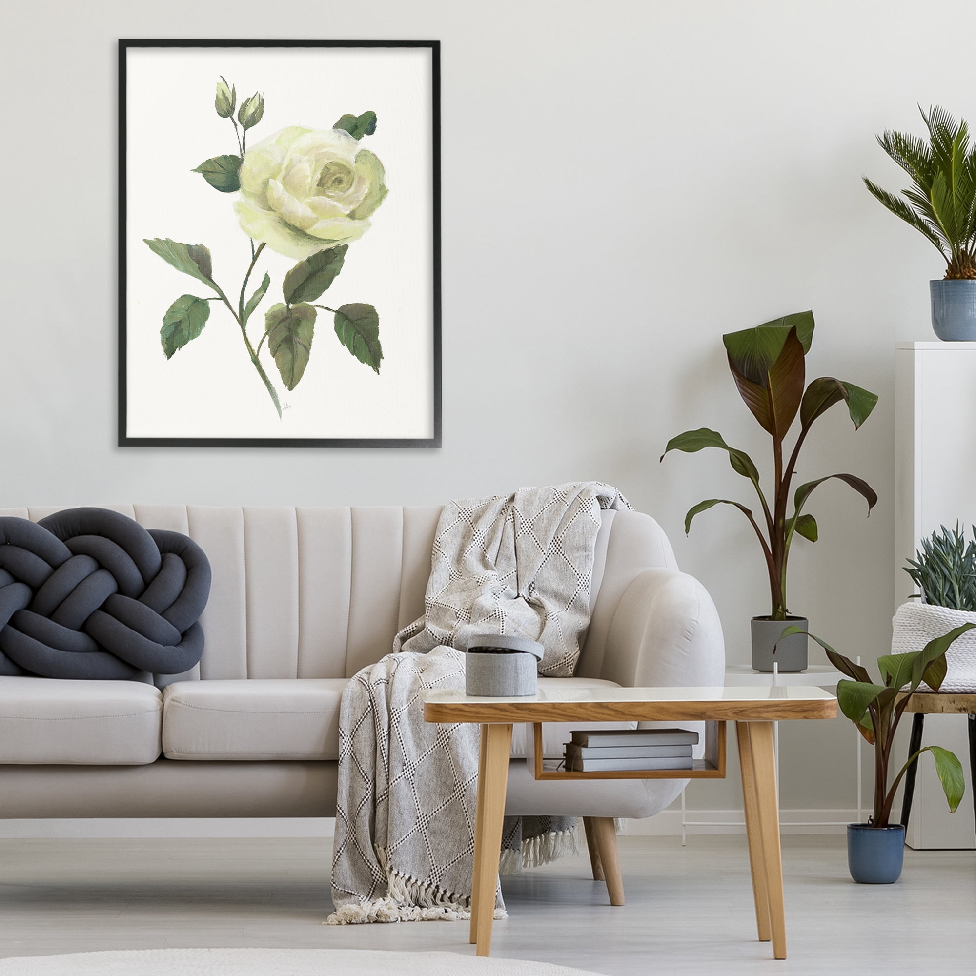 Stupell Industries Cream Garden Rose with Buds Black Framed Giclee Art, design by Nan