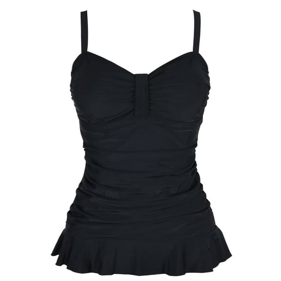 Hilor Women's Tankini Top Retro Ruched Swimsuit Top with Ruffle Hem