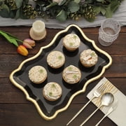Efavormart 10 Pack | Elegant Black / Gold Rim Disposable Serving Trays, Heavy Duty 400 GSM Paper Rectangular Party Platters - 14X10