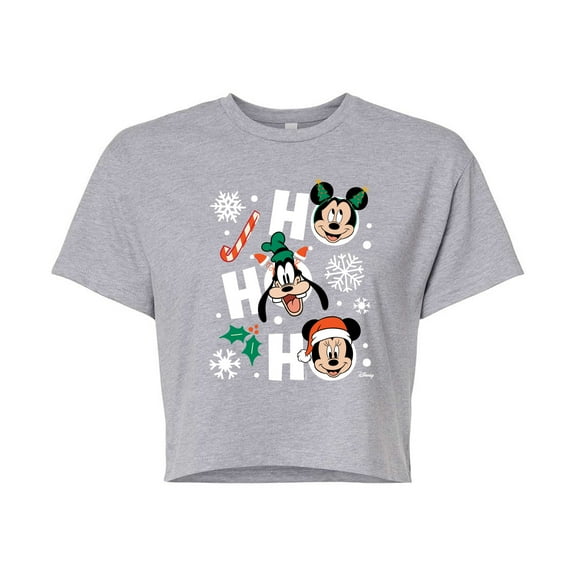 Disney - Ho Ho Ho Characters - Juniors Cropped Cotton Blend T-Shirt