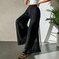 thumbnail image 6 of Women's Chiffon Wide Leg Pants Beach Summer Palazzo Pants Casual Elastic Waist Pants Black L, 6 of 7