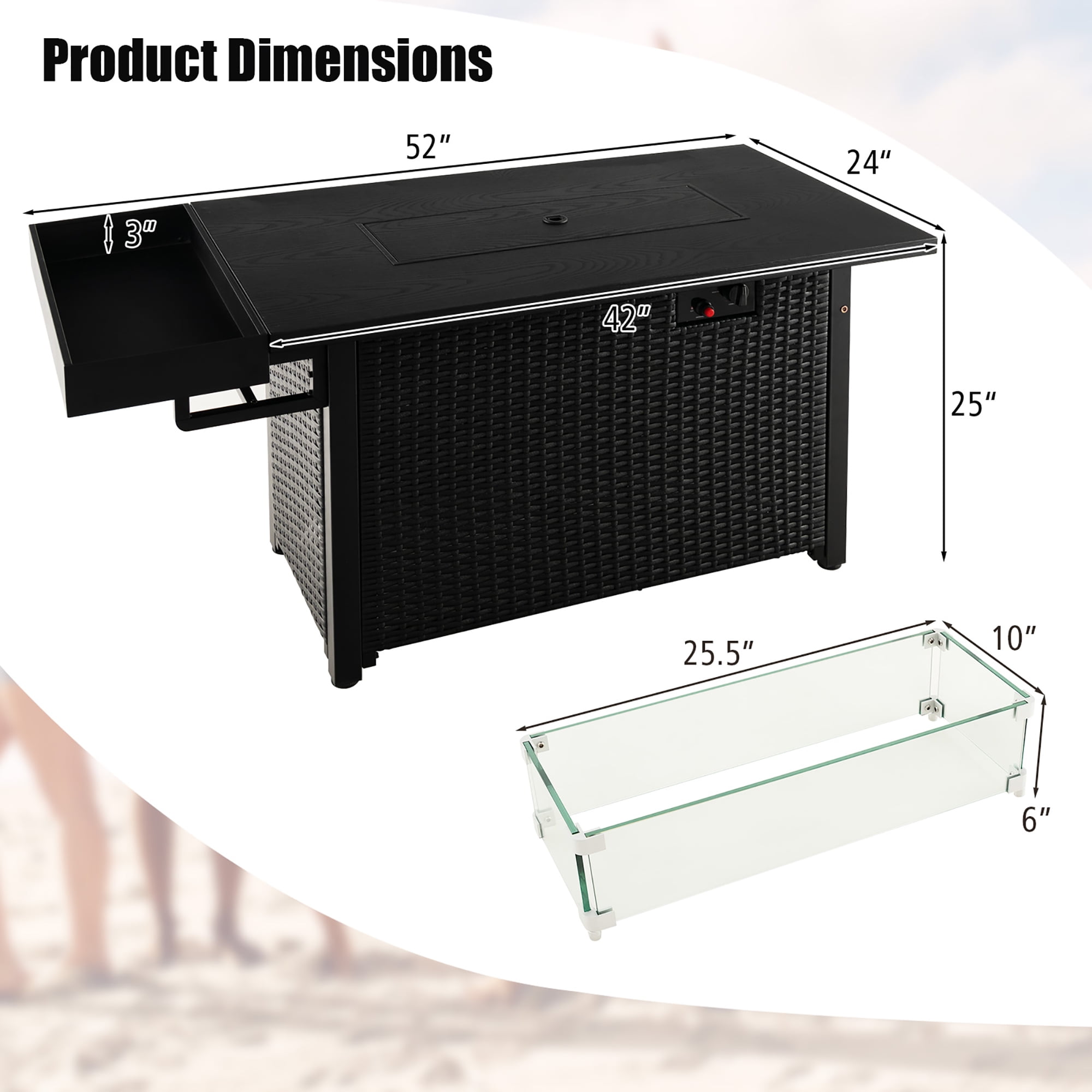 Gymax Propane Gas Fire Pit Table 52 Inch Propane Fire Pit w/ Wind Guard 50,000 BTU Heat Output Black