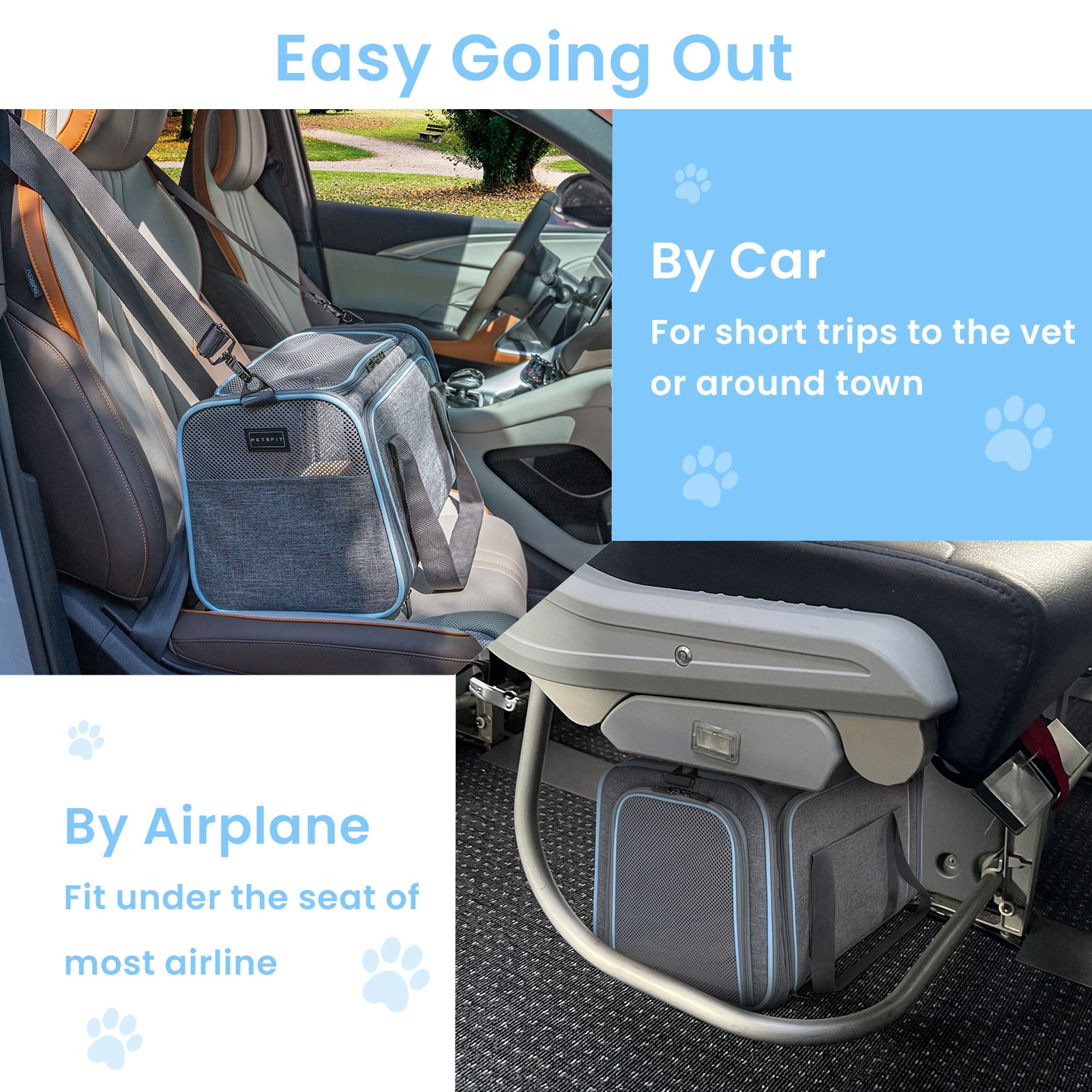 Petsfit Expandable Small Cat Carriers Dog Carrier, Airline Approved Soft-Sided Portable Washable Pet Travel Carrier with Two Extension