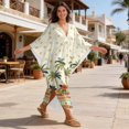 thumbnail image 4 of Xixirimido Tropical Palm Tree Hibiscus Print Womens Plus Size Kaftan Dress V Neck Batwing Sleeve Beach Cover Up Swimsuit Coverups Summer Lounge Caftan Dress, 4 of 7