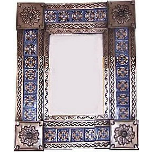 Small Brown Escudo Talavera Tile Tin Mirror