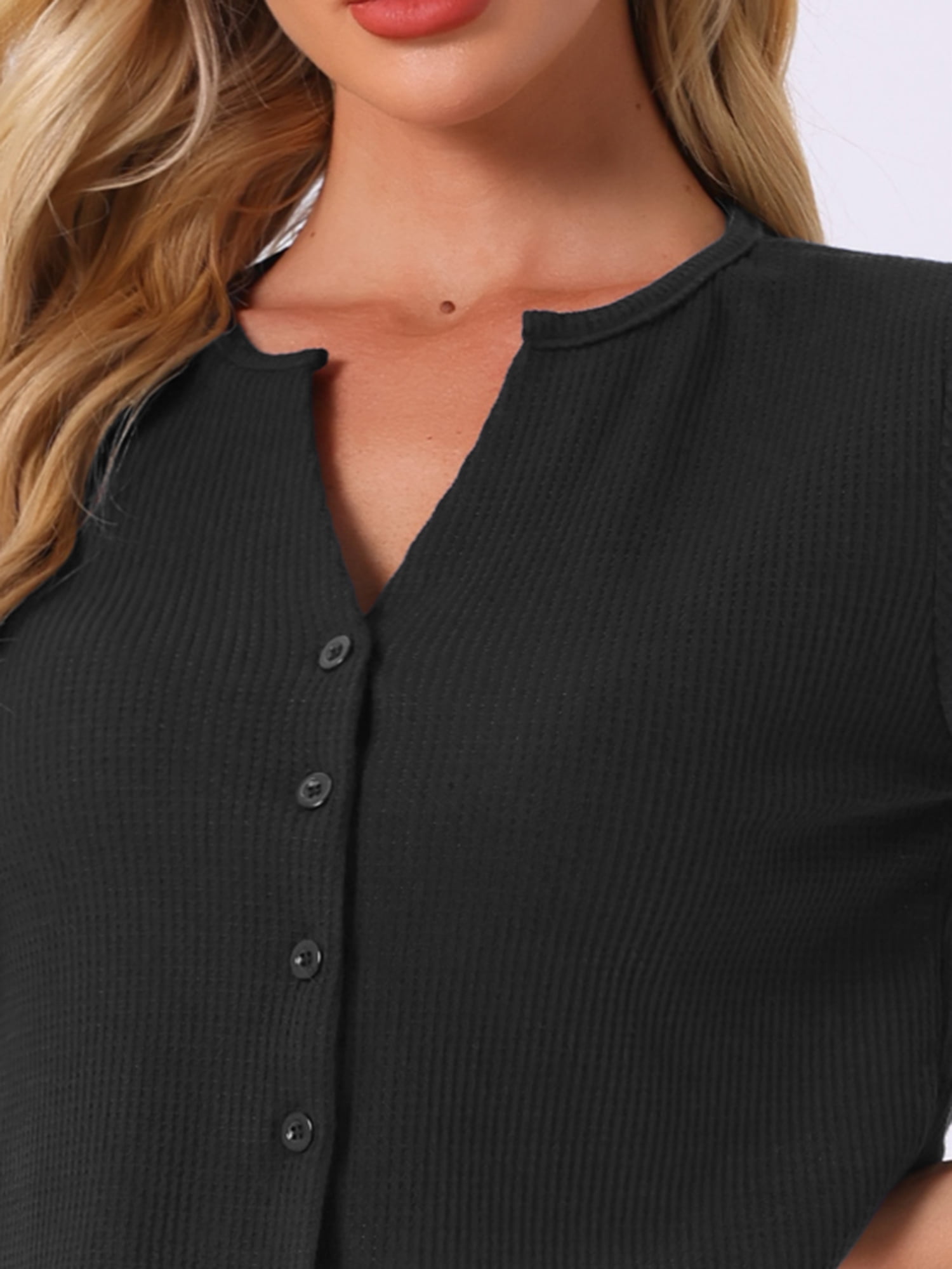DARING DIVA Crop Topswith Waffle Knit Button Down Pajamas 2 Pieces XL Black