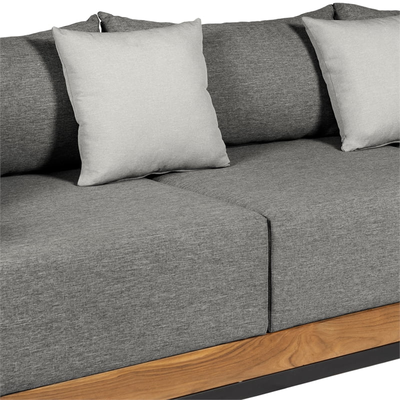 Cypress Outdoor Patio Chair in Eucalyptus Wood and Gray Rope with Ivory Cushions