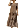 thumbnail image 1 of Vestido maxi informal de verano para mujer Vestido bohemio floral con cuello redondo Puff Manga corta Vestido de playa con gradas Vestido largo con vuelo Fridja  yut386, 1 of 5