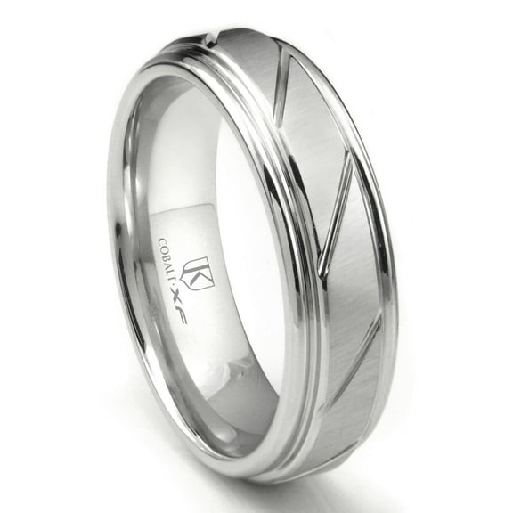 Andrea Jewelers Cobalt Xf Chrome 8MM Diamond Cut Ribbed Wedding Band Ring Sz 10.0