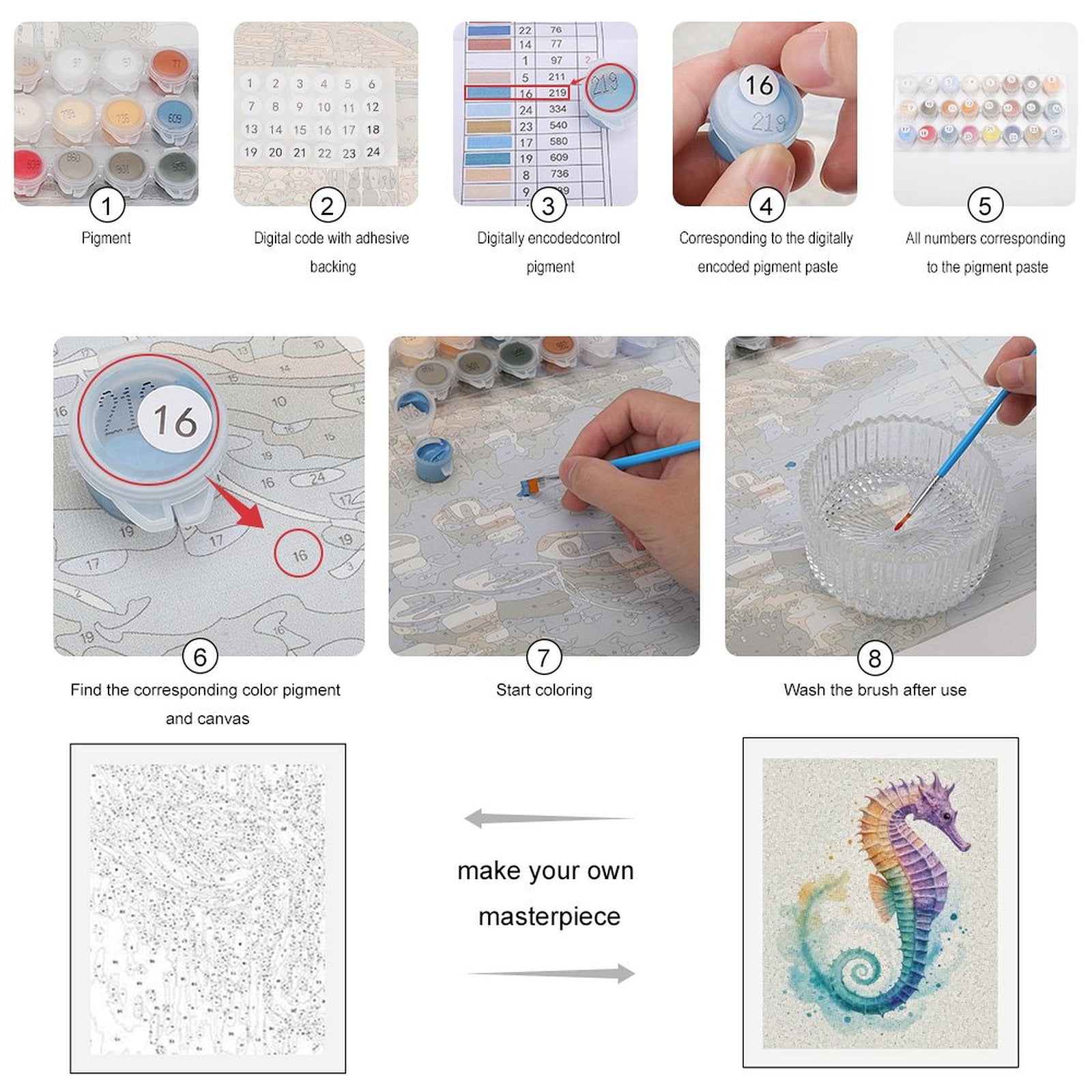 Paint by Numbers Kit for Adults, Colorful Seahorse Watercolor Art Paint by Numbers, Easy Paint by Numbers Kit for Adults Beginner, DIY Adult Paint by Number Kits on Canvas, Home Decor