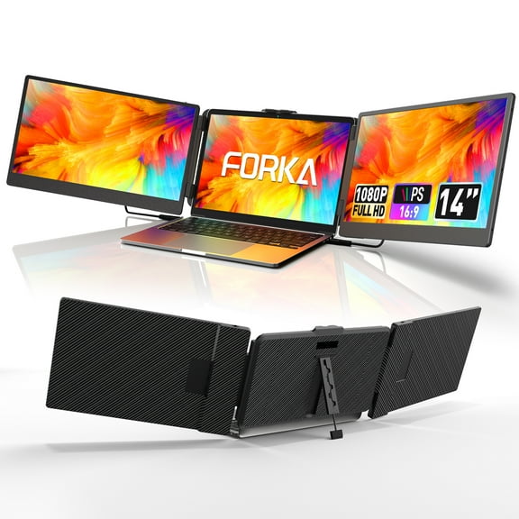 FORKA Laptop Screen Extender Monitor - 14" Portable IPS FHD 1080P, HDMI/USB-A/Type-C, Windows & Mac, Travel/Gaming/Work (Max Length: 15.94")