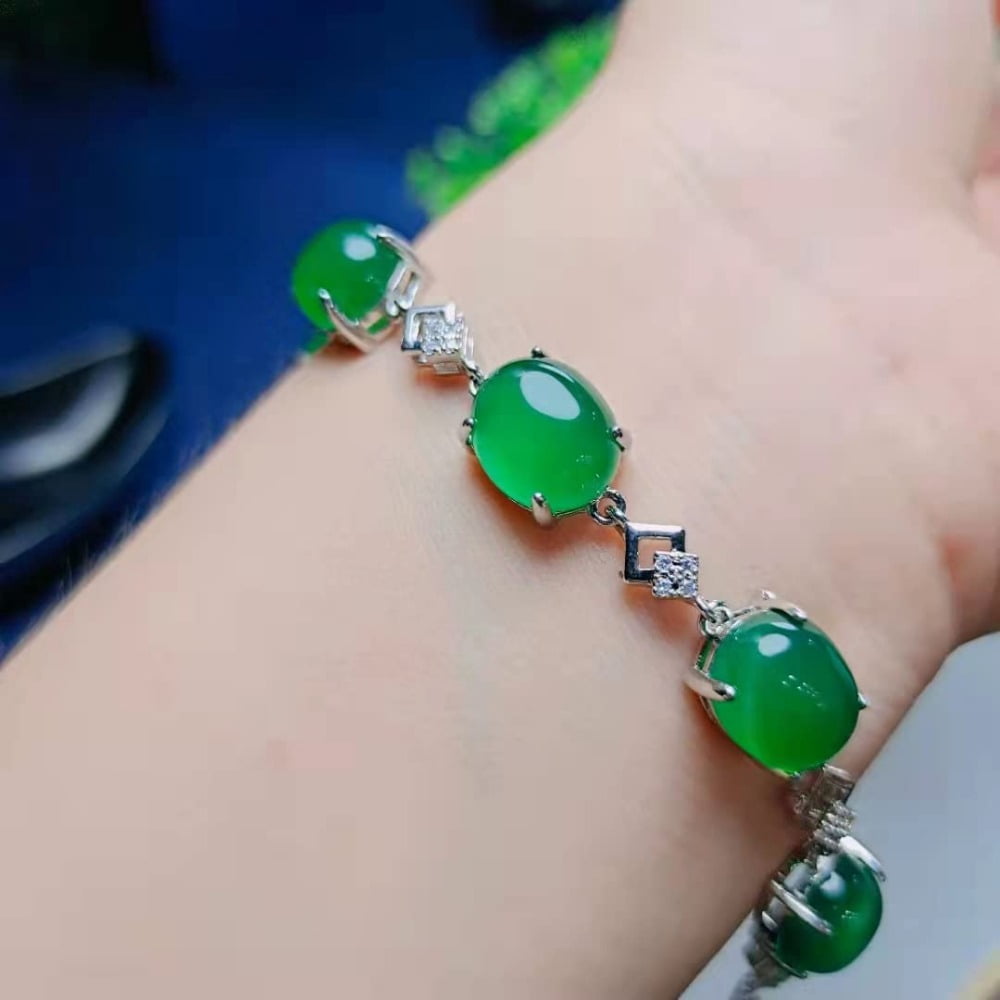 PAENENPH 14K Gold Natural Jade Bracelet，Stunning Green Gemstone for Women