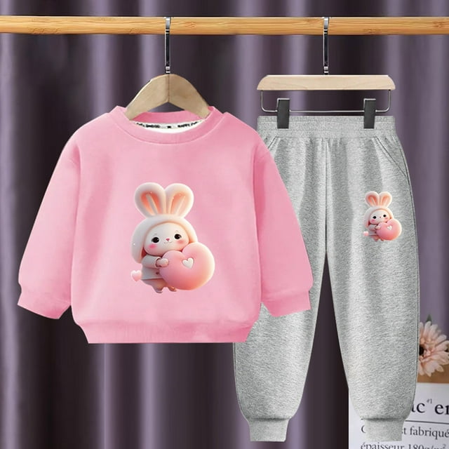 Cowsor Kids' Printed Hoodie & Pants Set – Unisex Loose Casual (3-10Y)