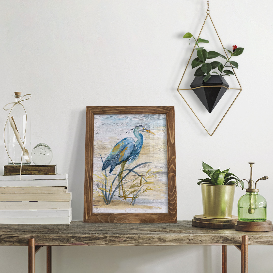 Blue Heron I -Framed Print w/glass-Walnut
