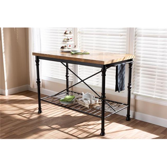 Baxton Studio YLX-5014 Perin Vintage Rustic Industrial Style Wood & Bronze-Finished Steel Multipurpose Kitchen Island Table